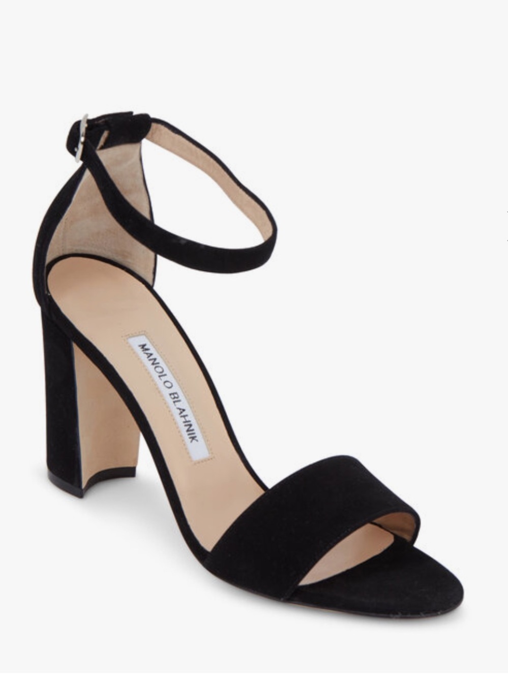 Manolo Blahnik Black and Navy Suede Ankle-Strap Heels